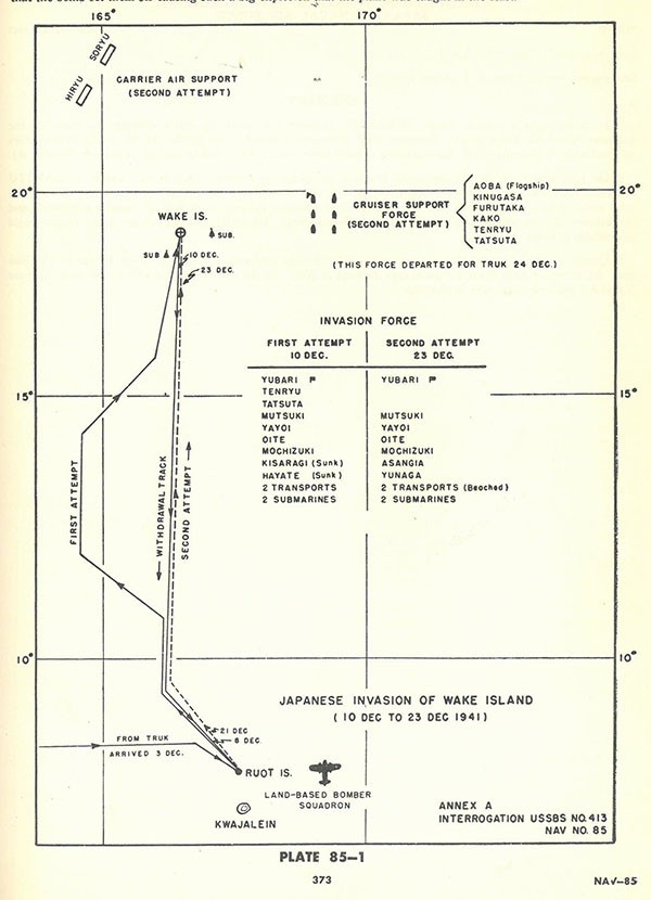 Plate 85-1: chart of Japanese invasion of Wake Island (10 Dec to 23 Dec 1941), Annex A. Plate 85-1: chart of Japanese invasion of Wake Island (10 Dec to 23 Dec 1941), Annex A.