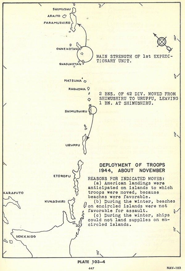 Plate 103-4: Chart showing deployment of troops 1944, about November. Plate 103-4: Chart showing deployment of troops 1944, about November.
