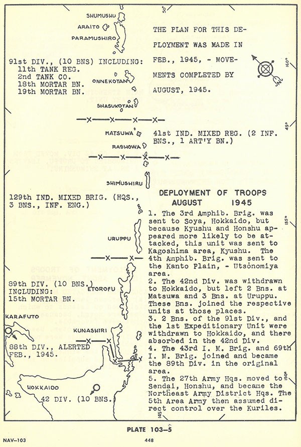 Plate 103-5: Chart showing deployment of troops August 1945. Plate 103-5: Chart showing deployment of troops August 1945.