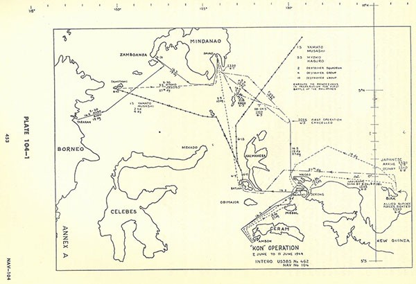 Plate 104-1: chart showing KON Operation 2 June to 11 June 1944, Annex A. Plate 104-1: chart showing KON Operation 2 June to 11 June 1944, Annex A.