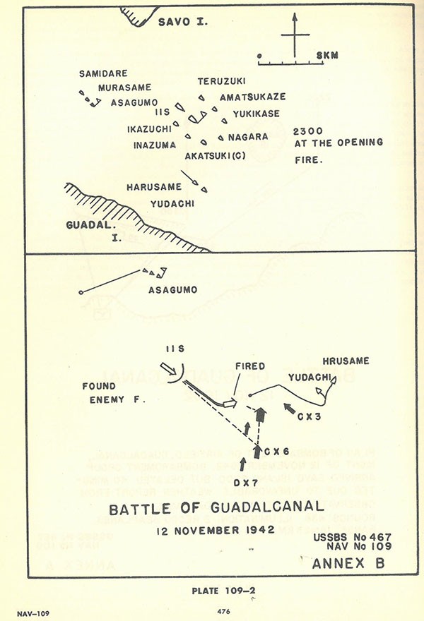 Plate 109-2: chart showing Savo Island and Battle of Guadalcanal 12 November 1942, Annex B. Plate 109-2: chart showing Savo Island and Battle of Guadalcanal 12 November 1942, Annex B.